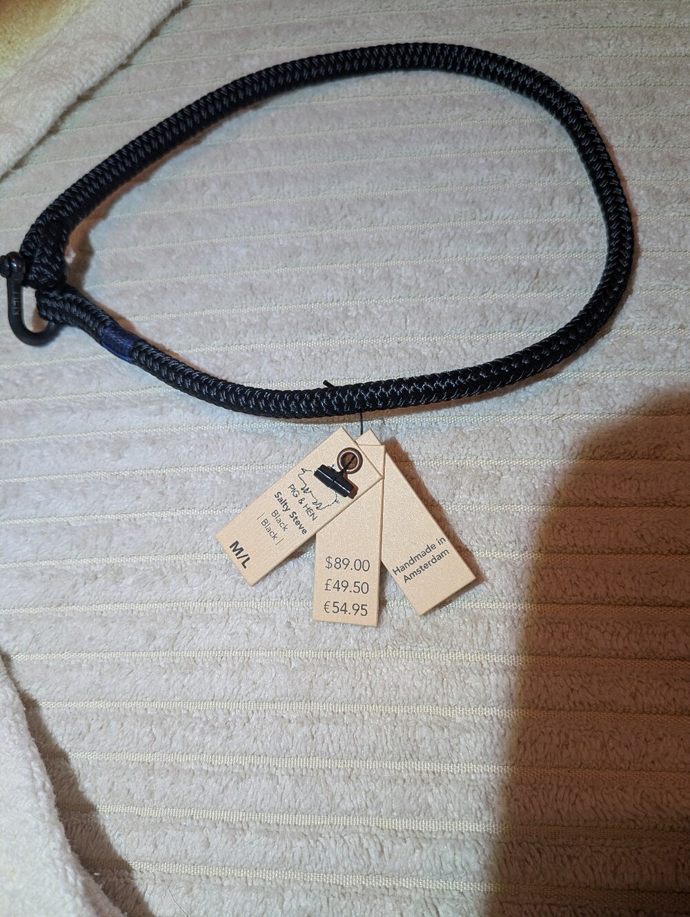 NWT Pig & Hen Salty Steve Black Rope Bracelet ML 7.5" Handmade ($99 Retail)